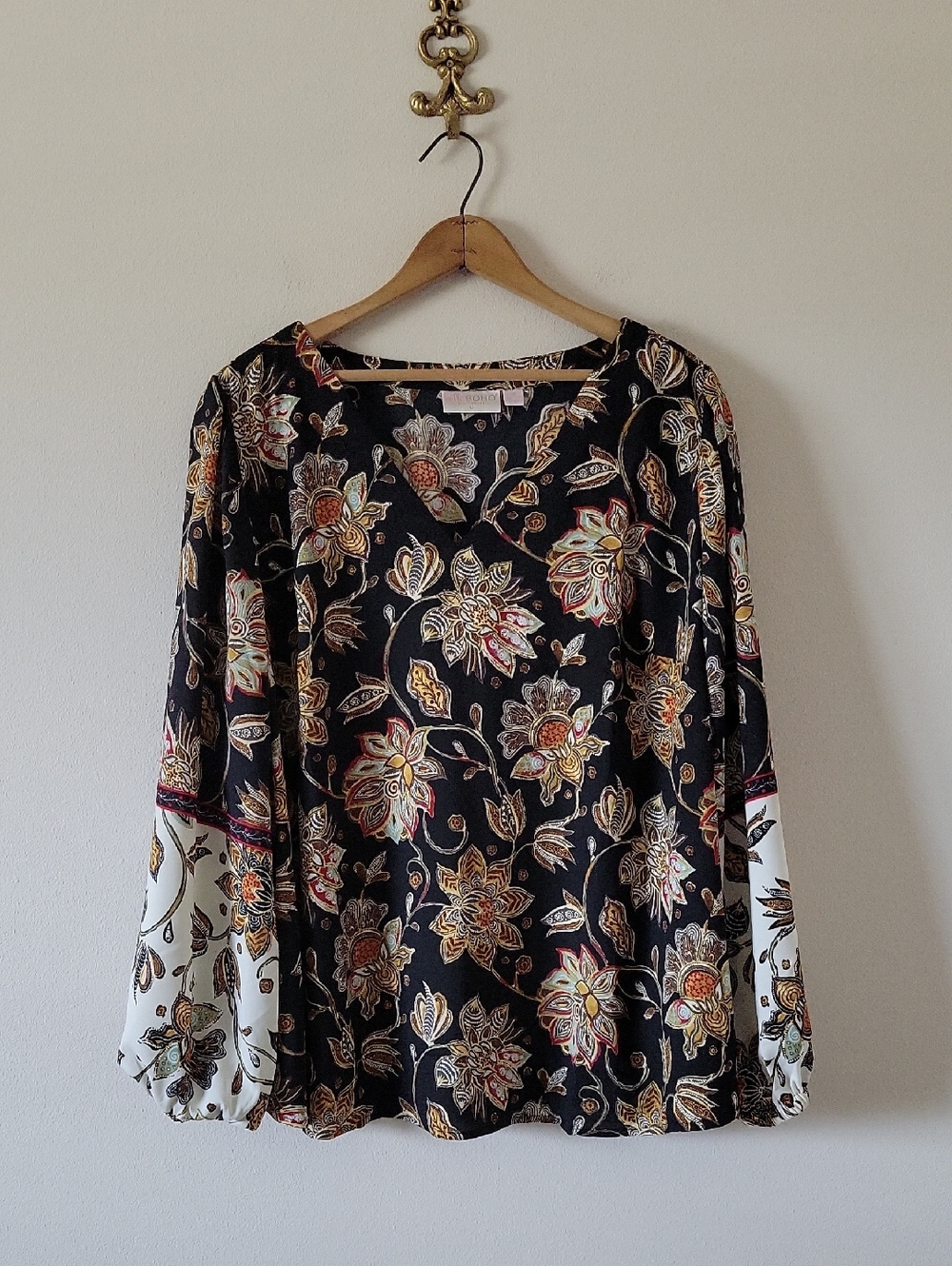 Belle Boho by Kim Gravel Black Floral Find Your Fire Boho Chic Blouse Size 2X